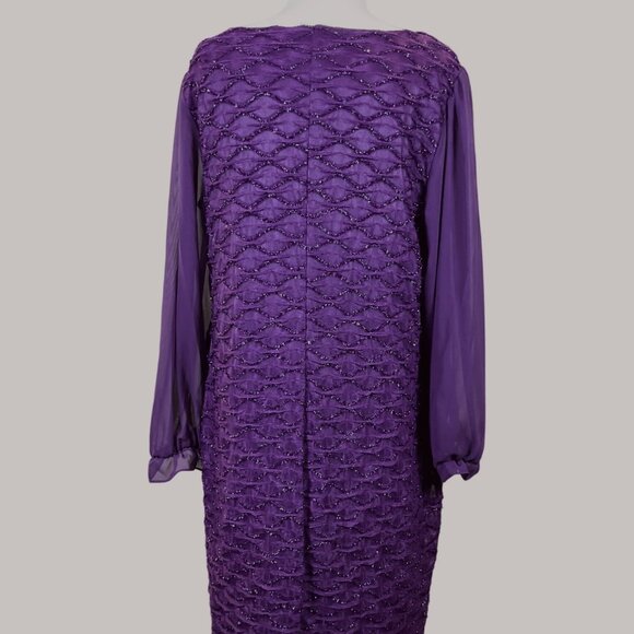 Connected Apparel Chiffon Sleeve Deep Purple Glitter Trim Evening Dress 16W NWT - Picture 5 of 9